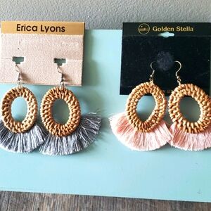Erica Lyons Woven Earrings with Gray Fringe
